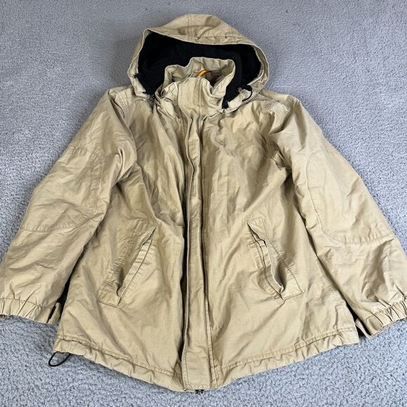 Timberland Stratham Issue Jacket Men Small Tan Khaki Removable Hood Full Zip - Picture 5 of 16